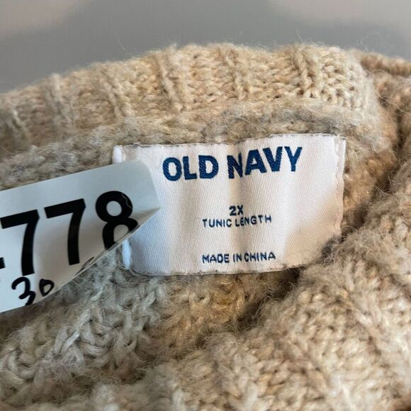 Old Navy Women Beige Sweater 2X Tunic Knit Turtleneck Classic Neutral Thick - Picture 2 of 11